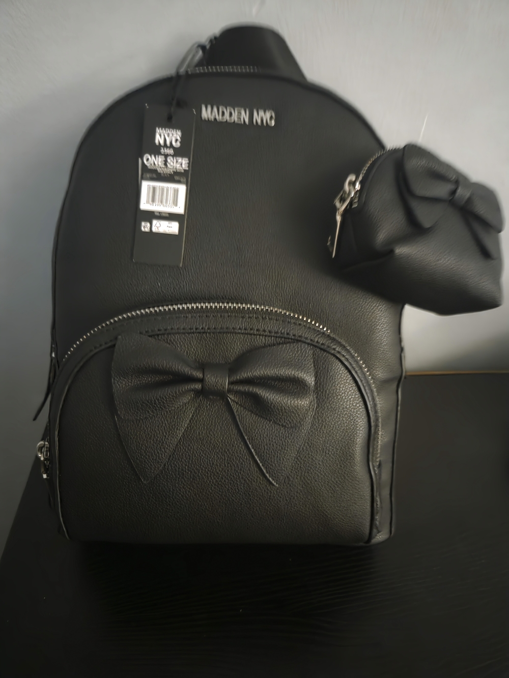 Madden NYC Black Faux Leather Bow Backpack - Picture 3 of 3